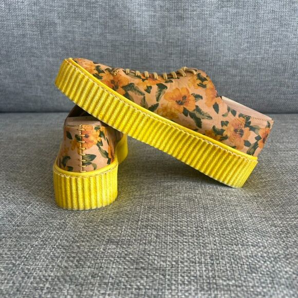EUC PF16 Yellow Floral Platform Sneakers Size 6 Boho Grunge Creepers Chunky Sole - Picture 5 of 9